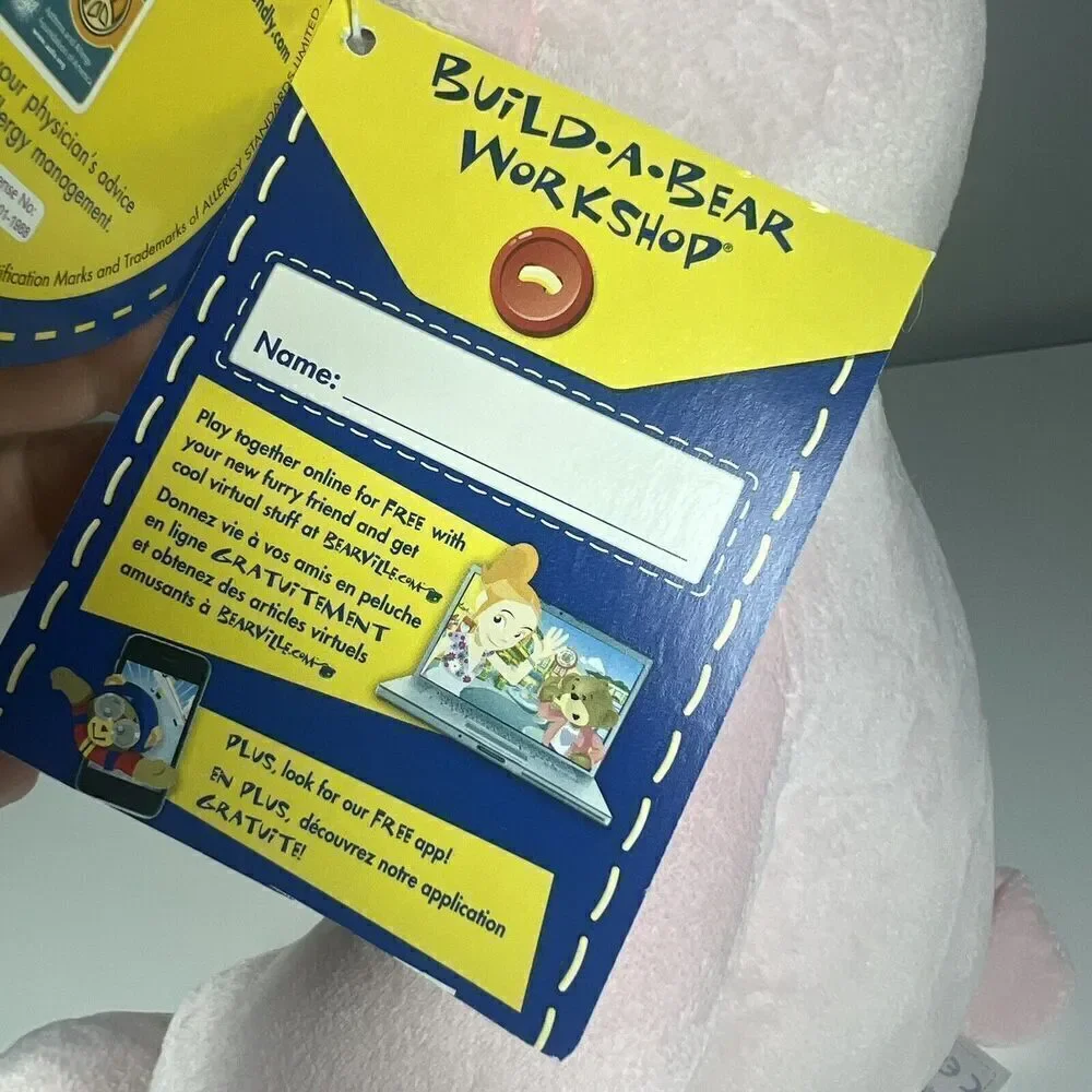 Rare NWT Build-A-Bear Pink & White Hug A Cub Asthma and Allergy Friendly Plush